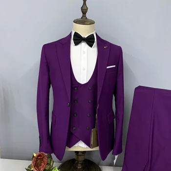 Мъжки нов бизнес 2023 Официален лилав комплект Остър ръб Класически еднореден комплект от три части (яке + панталони + жилетка)