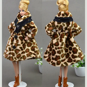 Мода леопард зимата износване кожено палто за кукли Барби дрехи дълга рокля Vestido палто за Барби 1/6 BJD кукла аксесоари играчки