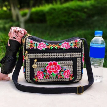 New Yunnan етнически стил бродирани чанта жените високо качество изящни рамо чанта дама промяна мобилен телефон чанта