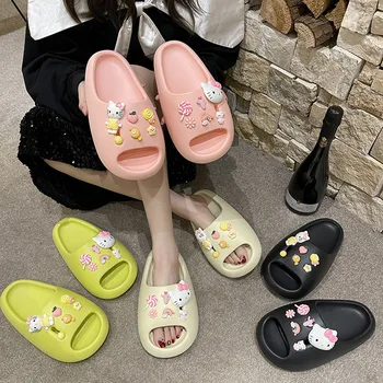 Sanrio Hello Kitty Жени Летни чехли Джапанки Анимационни обувки Вътрешно облекло на открито Меки дебели плажни сандали Двойка Слайдове