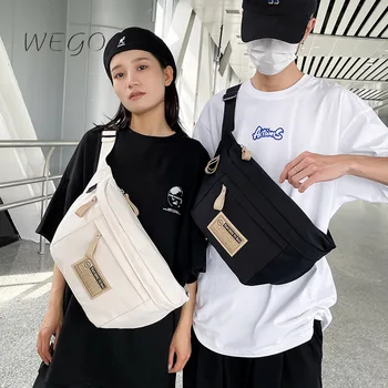 черно бели гърдите чанти за кръст тяло чанта за жени с висок капацитет улица гърдите чанта платно цип чанта