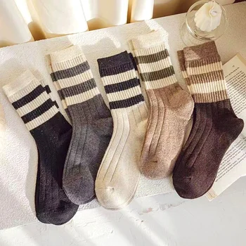 1 чифт меки сгъстяване зимни топли раирани чорапи тенденция случайни в тръба чорапи за жени ретро американски подредени Sockings дрехи декор