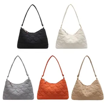 Надолу памук подплатени чанти за рамо мода голям капацитет плътен цвят ватирани голяма пазарска чанта лек подмишниците чанти жени момичета