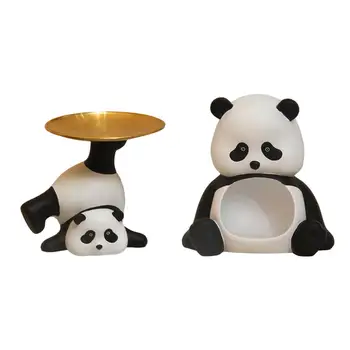 Panda фигурка бюро съхранение тава сладък смола животински скулптура бонбони ястие за плот хол офис спалня декорация на дома