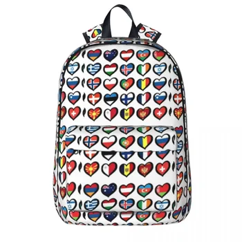 Евровизия Знамена Сърца Раници Студентска книжка чанта Чанта за рамо Лаптоп Раница Мода Пътуване Раница училище чанта