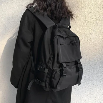 Работно облекло плътен цвят голям капацитет ученическа чанта корейски версия мода прост случайни мъжки раница колеж студент раница жени