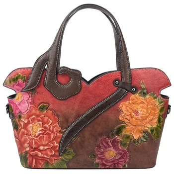 Дамски луксозни чанти от естествена кожа рамо ръчно изработени щамповане ретро стил crossbody чанти горния слой телешка ръчно изработени марка