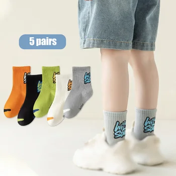 5 чифта Деца Момчета Момичета Високо еластични чорапи Anckle Меки зимни памучни детски спортни чорапи Дишаща дебелина чорапи