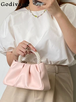 Fashion Елегантен дамски плътен цвят единични чанти за рамо есен зима сладка перлена чанта сладък рамо чанта crossbody чанти
