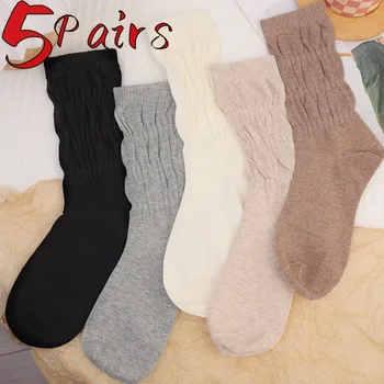 3Pairs Лолита стил памучни чорапи есен зима жени момичета плътен цвят в тръба чорапи сладък реколта хлабав дълги чорапи модни подаръци