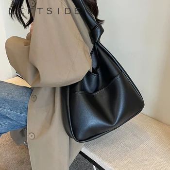 LEFTSIDE Модни кожени чанти за рамо за жени 2023 Зимни нови тенденции женски прости меки Hobo чанти дама плътен цвят чанти