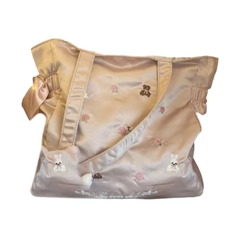 2023 Чанти за рамо за момиче жени бродерия мечка заек голяма пазарска чанта Мода найлон случайни чанта