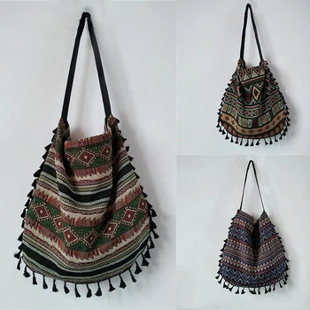Нова реколта бохемски ресни рамо чанта жени пискюл Boho хипи цигански ресни дамски чанти отворени чанти чанти
