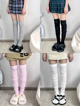 Чорапи Четири сезона на жените универсално удължен висок връх модерен прозрачен памук прежда крак оформяне случайни основен цвят