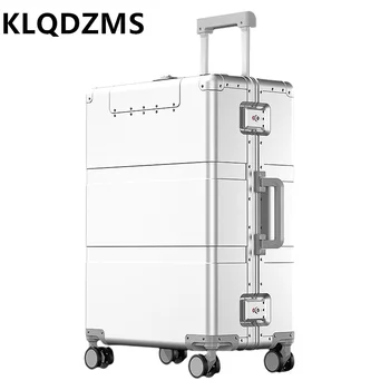 KLQDZMS Новият куфар бизнес бордна кутия дами всички алуминиева магнезиева сплав количка случай 20 