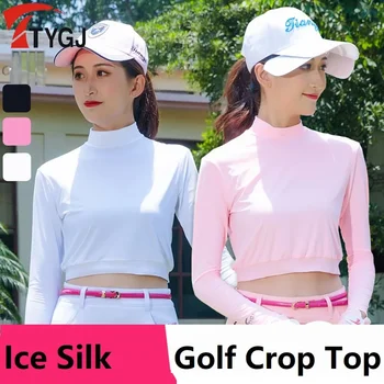 Жените слънцезащитни голф ризи дълъг ръкав лед коприна голф тениска бързо сухо изрязани върхове дами отслабване меки голф облекло