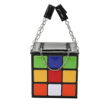 Жените квадратна кутия чанта PU куб съединител чанта куб съединител чанта куб телефон портфейл чанта с дръжка