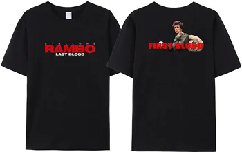 John Мъжка ПОСЛЕДНА КРЪВ Графична памучна черна тениска Случайни летни дами Fun Rambo Harajuku тениска