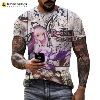 Re:zero Емилия 3D печат аниме тениска лято нов унисекс къс ръкав Tee Streetwear хип-хоп случайни Harajuku жени Tees върховете
