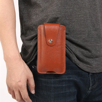 Висококачествена кожена телефонна чанта за талията торбичка кука дизайн талия пакет чанта ретро многофункционален мобилен телефон колан чанта ключалката чанта