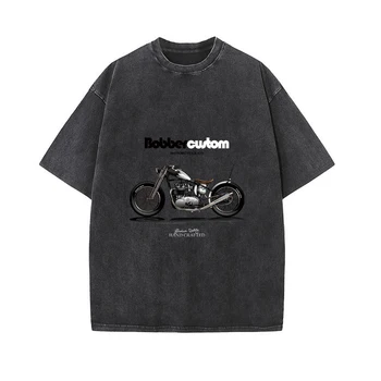 черен източник Реколта измити хип-хоп Топ тройници мъжки тениска супер motorcyle графика печатни тениска за мъже Harajuku Streetwear