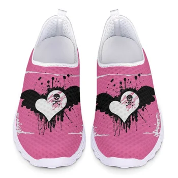 Сладък розов череп печат лято жена апартаменти ежедневни обувки за жени дишаща мрежа маратонка дама приплъзване на мокасини обувки плажна обувка
