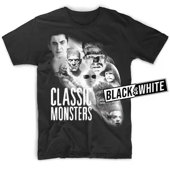 Classic Monsters V1 T SHIRT BLACK всички размери S-5XL Dracula Frankenstein Wolf Man дълги ръкави