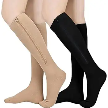 Компресия чорапи спортно налягане дълго колоездене чорапи цип професионален крак подкрепа дебели жени разширени вени чорапи