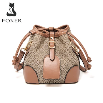 FOXER марка стилен PU кожа рамо Crossbody чанта за дама подарък дизайн пратеник чанта Дамски монограм шнур кофа чанти