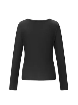 Жените ретро графичен кристал тънък гръндж върховете Y2K V-образно деколте готика дълъг ръкав тесни ризи пролет есен тийнейджъри улично облекло