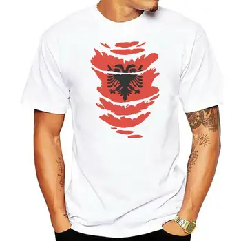 Тениска с албанско знаме виж Мускули през разкъсана тениска Албания Размери S - XXXL