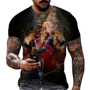 Fashion Music T Shirt For Men 3d Printed Guitar Pattern Men's T Shirt Hip Hop Music Short Sleeve Oversized Tops Tee Shirt Men