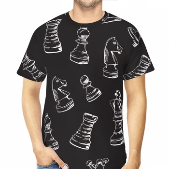 Check Mate Тъмно лято Мъжки тениски Шахматен дизайн 3D отпечатани извънгабаритни полиестерни върхове Бързосъхнещ къс ръкав