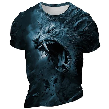 T риза Мъже Животински тигър 3D печат ретро тениска Лято Casual къс ръкав Топ Tee Мъжка тениска Streetwear Мъжко облекло