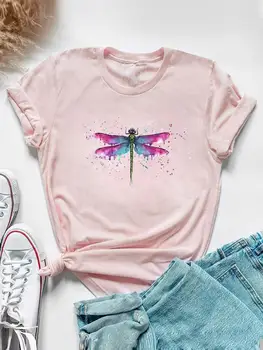 Graphic T Shirt Print Casual Clothing Summer Short Sleeve Female Watercolor Dragonfly Cute 90s Top Fashion Tee Women T-shirt