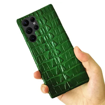 Greenstraw естествена кожа телефон случай за Samsung Galaxy S22 S23 Ultra A52 A32 3D крокодил опашка зърно алигатор кожата заден капак