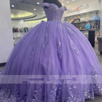 Мексико люляк лавандула лилава топка рокля Quinceanera рокля ръчно изработени апликации дантела мъниста рожден ден рокли Vestidos De 15 Años