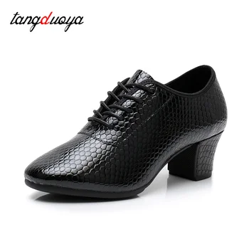 естествена кожа Обувки за латино танци Токчета 5см Бални обувки за танци Жени Танго Салса Румба Модерни джаз обувки за танци каучук Sole