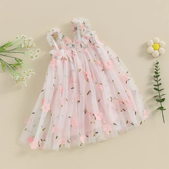 Малко момиче Cami Mesh тюл рокля бебе без ръкави звезда пайети градиент цвят принцеса рокля Frill подстригване Tutu рокля