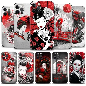 Калъф за телефон за Apple iPhone 15 14 13 12 11 Pro Max 13 12 Mini XS Max XR X 7 8 Plus Японска жена самурай маска Plum Blossom