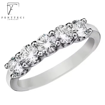 FENTTECI 5 камъни 1.5 карата D цвят Moissanite пръстен S925 стерлинги сребро фини бижута за жени сватба предложение годежна лента
