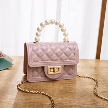 Violet Chicly Pearl Portable Chain Sweet Simple Female Wallets New Fashion One Shoulder Diagonal Straddle Bag Wallets for Women