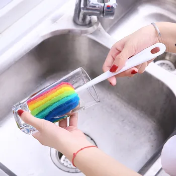 Четка за бутилки Rainbow гъба четка за вода бутилка чаша чаша стъкло измиване гъба четка за почистване скрубер с дръжка почистване прибор