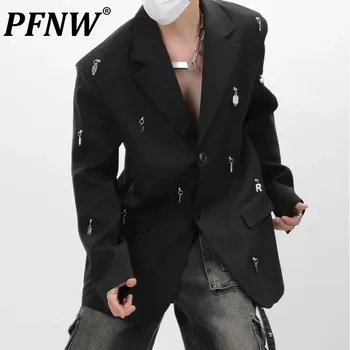 PFNW Мъжки есен пролет нов прилив ежедневни костюм Avant Garde Модерни раменни подложки блейзъри Darkwear якета Tide Chic палта 12Z4460
