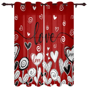 Свети Валентин червено черно сърце прозорец завеса хол спалня престилка завеса фестивал дома кухня декор завеса