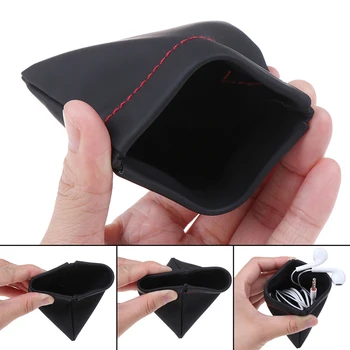 Нов черен мини твърд калъф за слушалки Преносими слушалки торбичка кутия PU кожена чанта за съхранение на слушалки Защитен USB кабел организатор