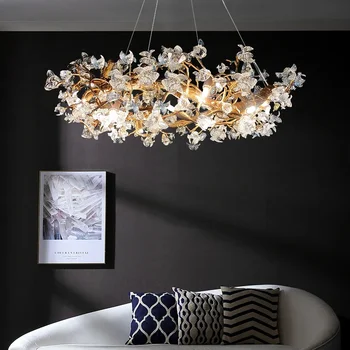 Модерни LED Kapok цвете таван полилеи стъкло кристал висулка лампа хол спалня висящи светлина блясък декор тела