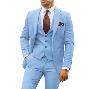 Най-новите мъже костюми бизнес случайни младоженец смокинги парти костюм назъбени ревера 3 парчета (блейзър + жилетка + панталони)Slim годни костюм Homme