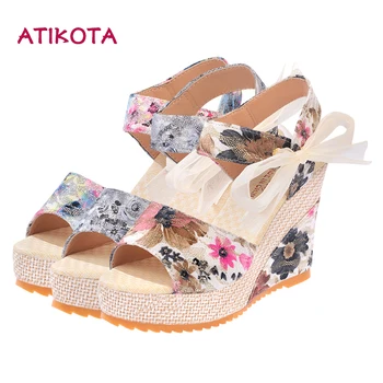 Atikota Супер висок ток жени сандали бохемски женски елегантен Bowknot отворени пръсти ежедневни обувки лято дишаща плажно парти сандал