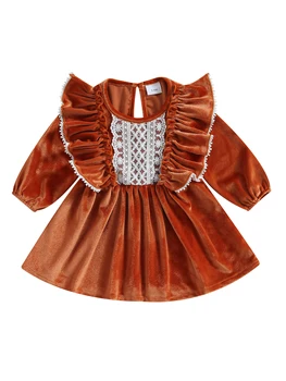 Baby Girls Corduroy Ruffle Romper Dress with Long Sleeves - Перфектно есенно и зимно облекло за малки деца